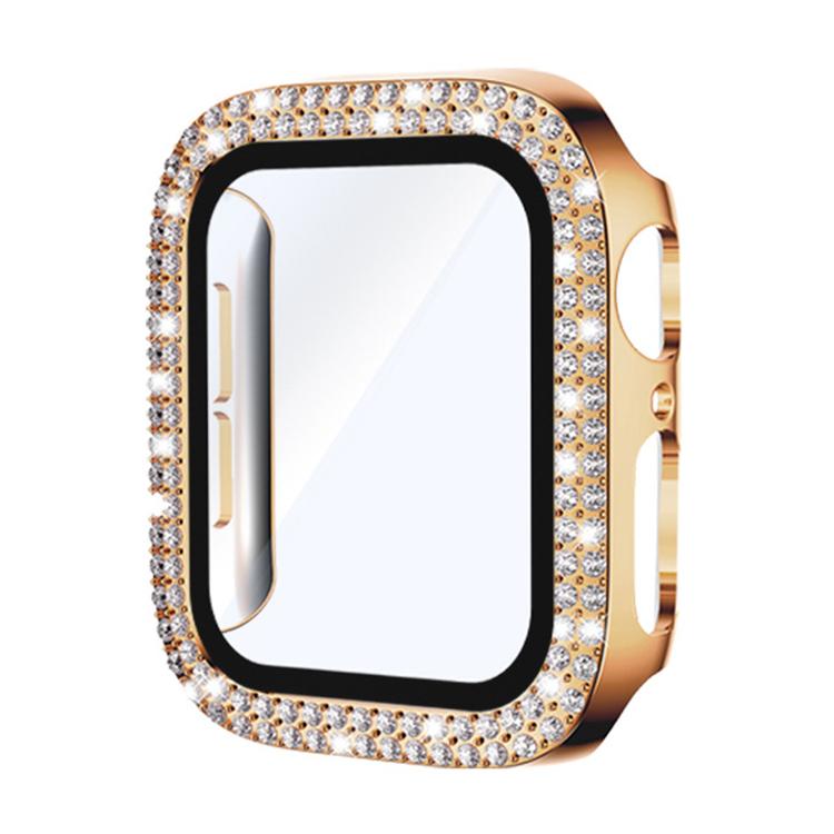 For Apple Watch Series 11 42mm / 10 42mm xDfind Double Row Diamond Tempered Glass Film Integrated PC Watch Cover