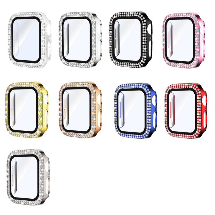 For Apple Watch Series 9 / 8 / 7 45mm xDfind Double Row Diamond Tempered Glass Film Integrated PC Watch Cover
