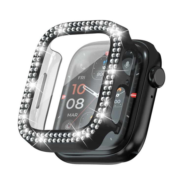 For Apple Watch Series 11 46mm / 10 46mm xDfind Double Row Diamond Tempered Glass Film Integrated PC Watch Cover