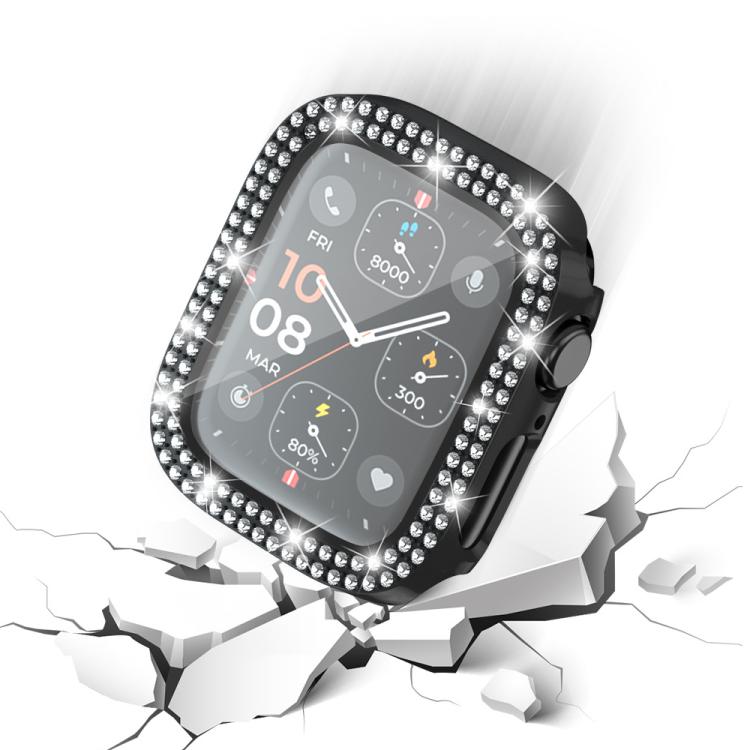 For Apple Watch Series 11 46mm / 10 46mm xDfind Double Row Diamond Tempered Glass Film Integrated PC Watch Cover