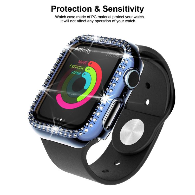 For Apple Watch Series 6 / 5 / 4 / SE 44mm xDfind Double Row Diamond Tempered Glass Film Integrated PC Watch Cover