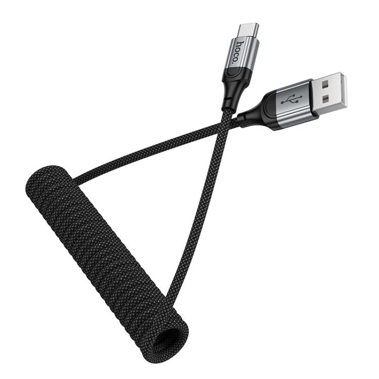 hoco X121 Nuevo Charging USB-A to Type-C Spring Braided Data Cable - Black