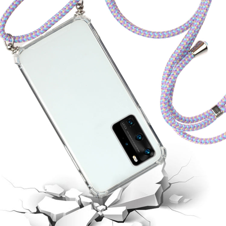 For Huawei P40 Four-Corner Anti-Fall Transparent TPU Protective Case with Lanyard