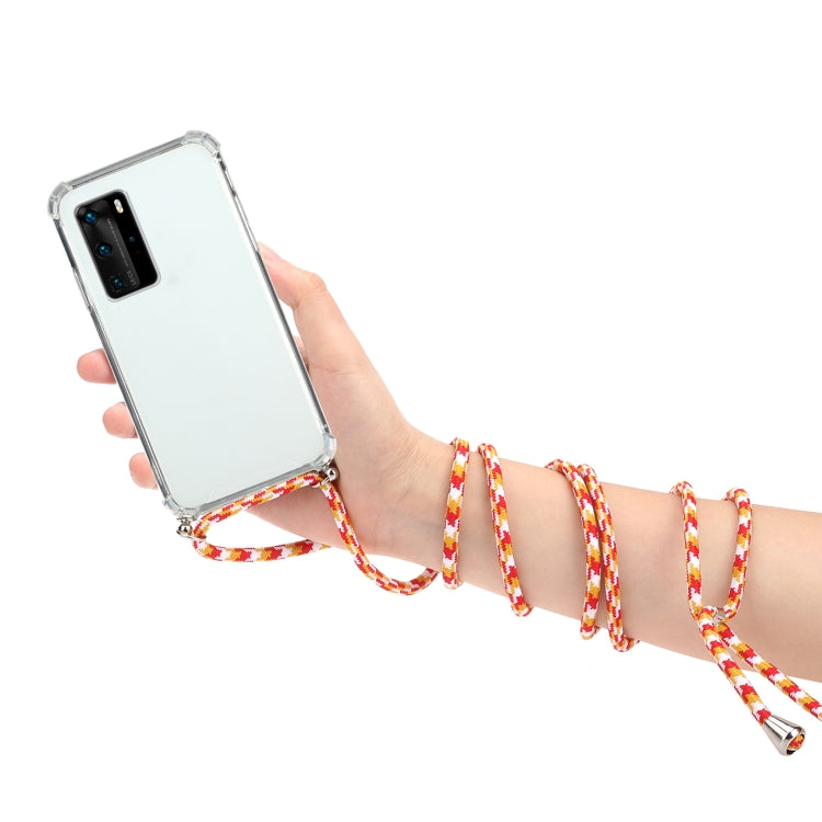 For Huawei P40 Pro Four-Corner Anti-Fall Transparent TPU Protective Case with Lanyard