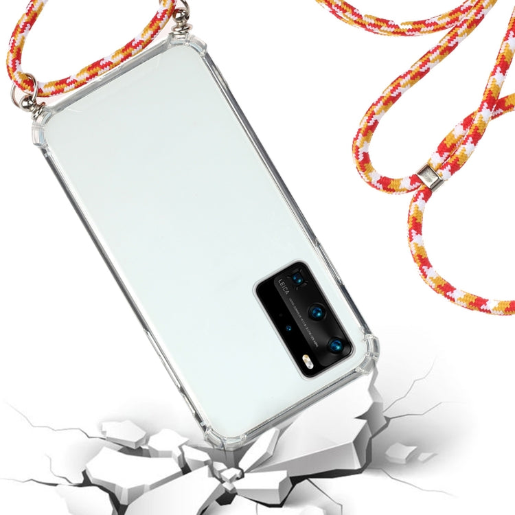 For Huawei P40 Pro Four-Corner Anti-Fall Transparent TPU Protective Case with Lanyard
