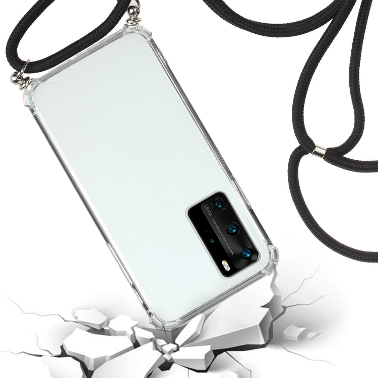For Huawei P40 Pro Four-Corner Anti-Fall Transparent TPU Protective Case with Lanyard