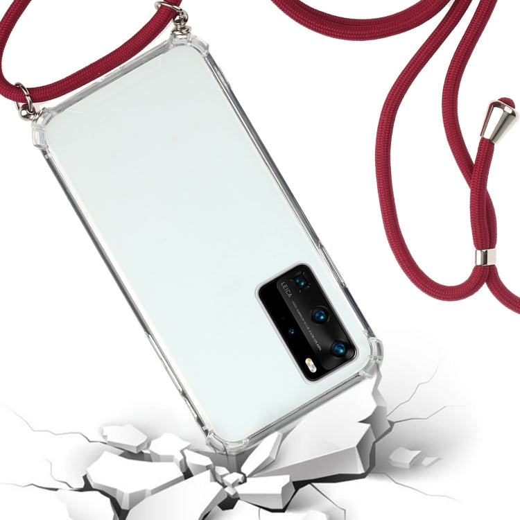 For Huawei P40 Pro Four-Corner Anti-Fall Transparent TPU Protective Case with Lanyard