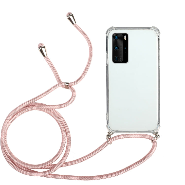 For Huawei P40 Pro Four-Corner Anti-Fall Transparent TPU Protective Case with Lanyard