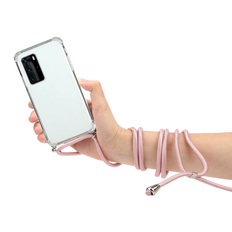 For Huawei P40 Pro Four-Corner Anti-Fall Transparent TPU Protective Case with Lanyard
