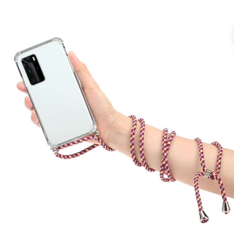 For Huawei P40 Pro+ Four-Corner Anti-Fall Transparent TPU Protective Case with Lanyard