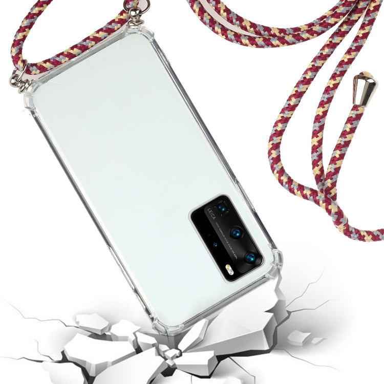 For Huawei P40 Pro+ Four-Corner Anti-Fall Transparent TPU Protective Case with Lanyard