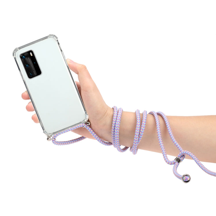 For Huawei P40 Pro+ Four-Corner Anti-Fall Transparent TPU Protective Case with Lanyard