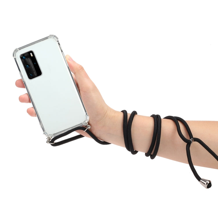 For Huawei P40 Pro+ Four-Corner Anti-Fall Transparent TPU Protective Case with Lanyard