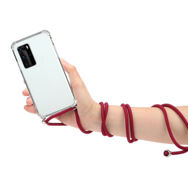 For Huawei P40 Pro+ Four-Corner Anti-Fall Transparent TPU Protective Case with Lanyard