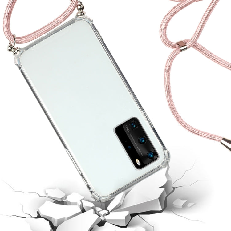 For Huawei P40 Pro+ Four-Corner Anti-Fall Transparent TPU Protective Case with Lanyard
