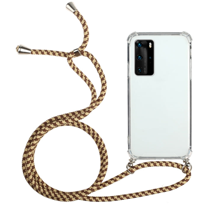 For Huawei P40 Pro+ Four-Corner Anti-Fall Transparent TPU Protective Case with Lanyard