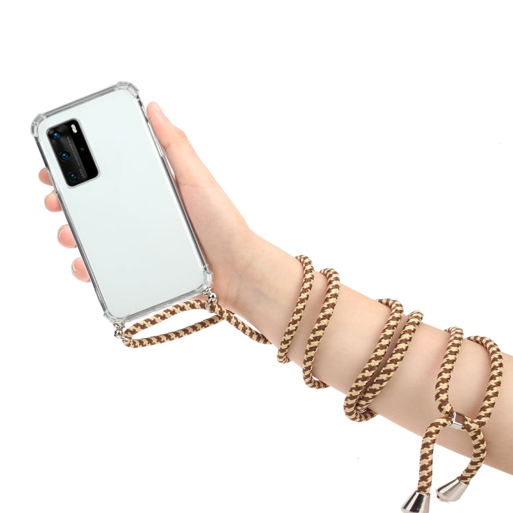 For Huawei P40 Pro+ Four-Corner Anti-Fall Transparent TPU Protective Case with Lanyard