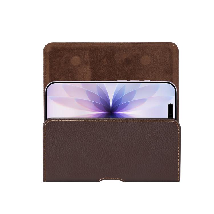 For 6.1 inch Genuine Leather Universal Waist Hanging Bag Leather Phone Case