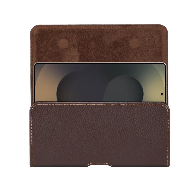 For 7.2 inch Genuine Leather Universal Waist Hanging Bag Leather Phone Case