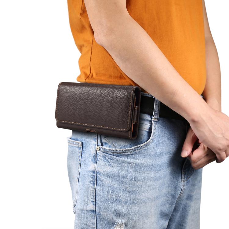 For 7.2 inch Genuine Leather Universal Waist Hanging Bag Leather Phone Case