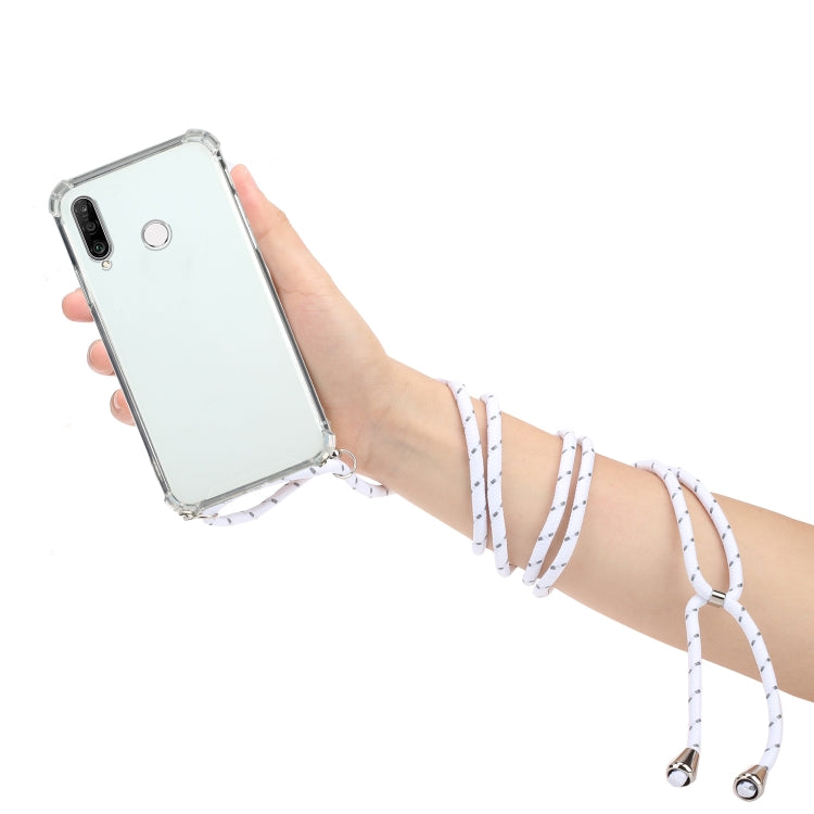 For Huawei Y6p Four-Corner Anti-Fall Transparent TPU Protective Case with Lanyard