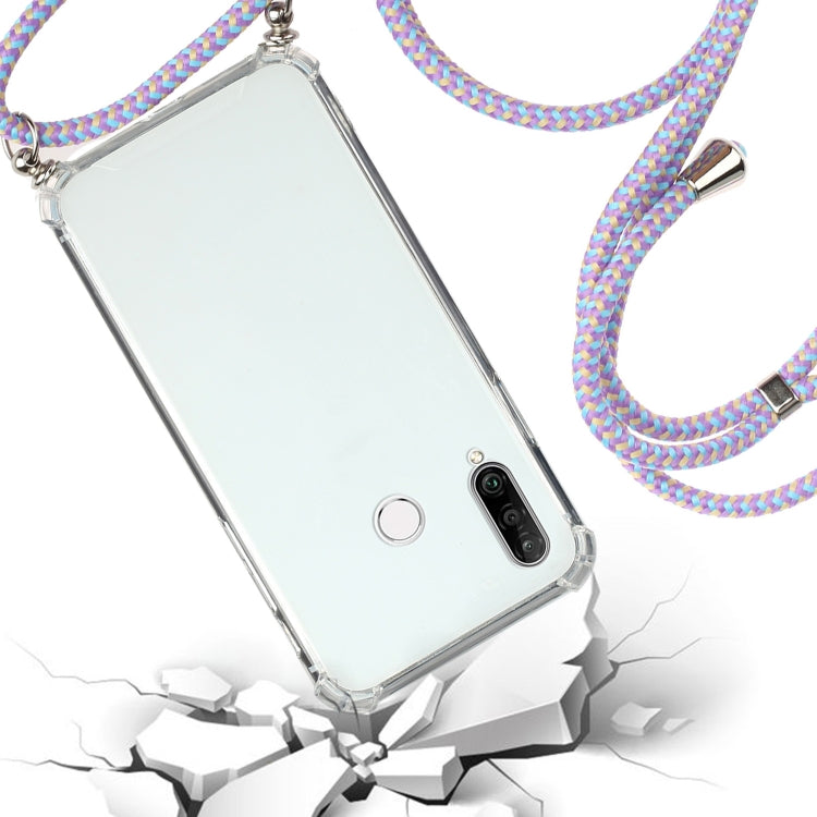 For Huawei Y6p Four-Corner Anti-Fall Transparent TPU Protective Case with Lanyard