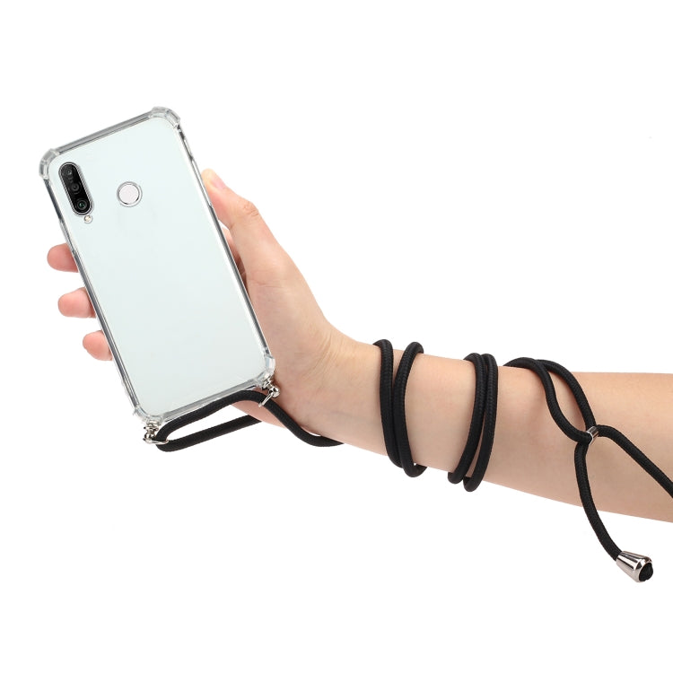 For Huawei Y6p Four-Corner Anti-Fall Transparent TPU Protective Case with Lanyard