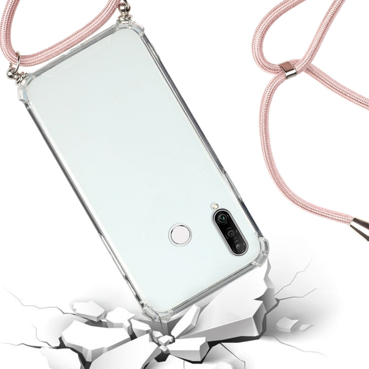 For Huawei Y6p Four-Corner Anti-Fall Transparent TPU Protective Case with Lanyard