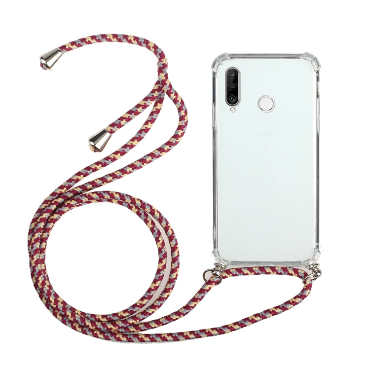 For Huawei Y7p Four-Corner Anti-Fall Transparent TPU Protective Case with Lanyard