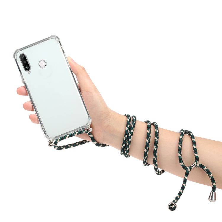 For Huawei Y7p Four-Corner Anti-Fall Transparent TPU Protective Case with Lanyard