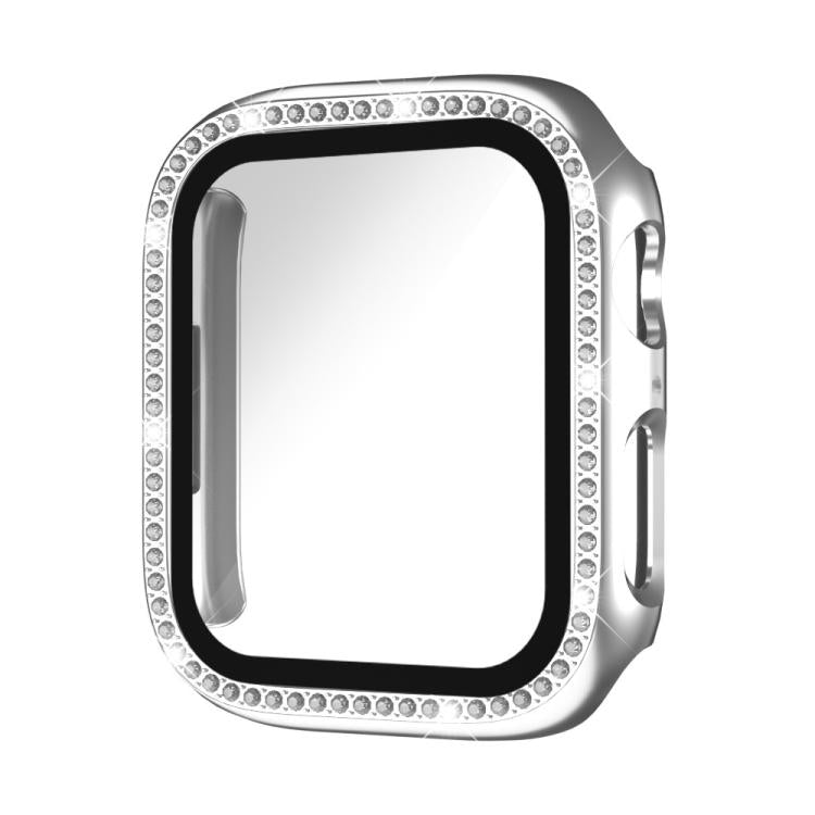 For Apple Watch Series 11 42mm / 10 42mm xDfind Single Row Diamond Tempered Glass Film Integrated PC Watch Case