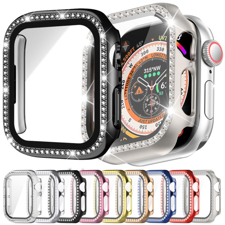For Apple Watch Series 9 / 8 / 7 45mm xDfind Single Row Diamond Tempered Glass Film Integrated PC Watch Case