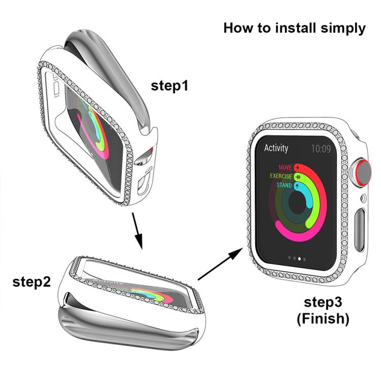 For Apple Watch Series 40mm xDfind Single Row Diamond Tempered Glass Film Integrated PC Watch Case