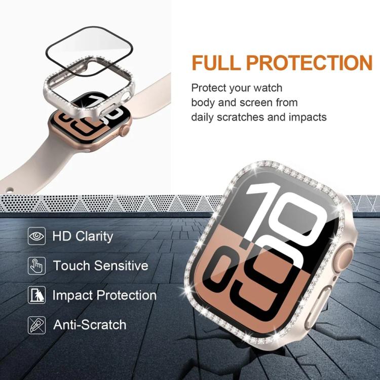 For Apple Watch Series 40mm xDfind Single Row Diamond Tempered Glass Film Integrated PC Watch Case