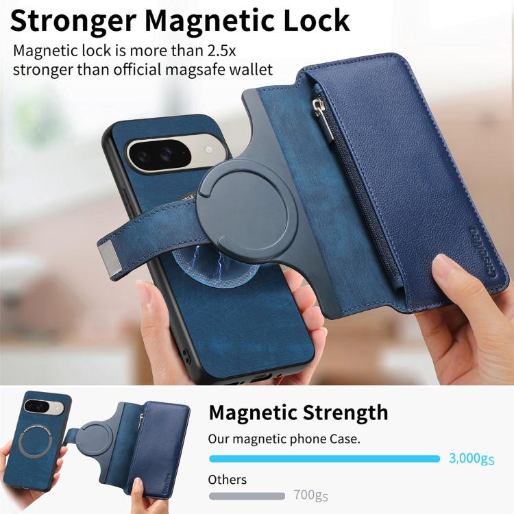 For Google Pixel 10 / 10 Pro / 9 / 9 Pro CaseNeo MagSafe RFID Anti-theft Zipper Wallet Retro Leather Phone Case