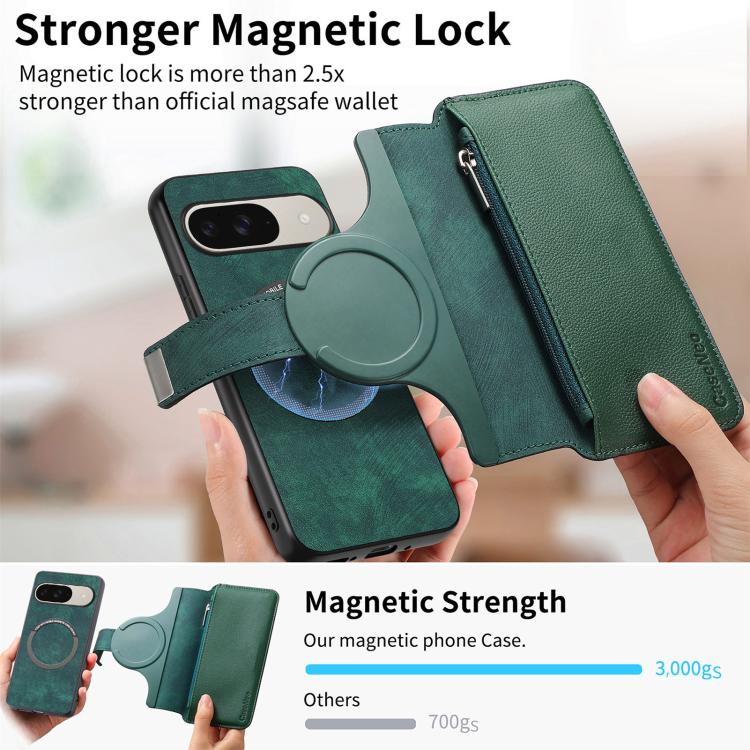 For Google Pixel 10 / 10 Pro / 9 / 9 Pro CaseNeo MagSafe RFID Anti-theft Zipper Wallet Retro Leather Phone Case