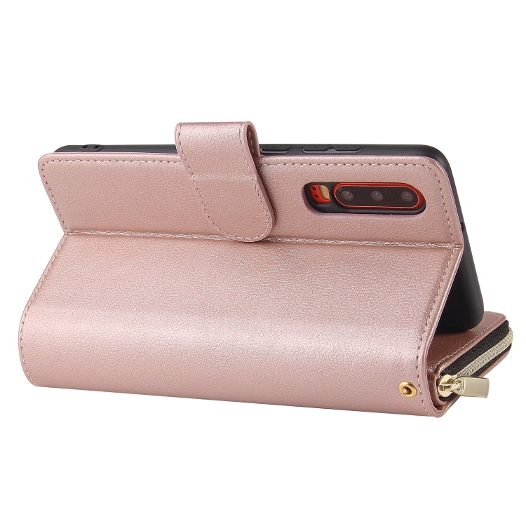 For Huawei P30 Zipper Wallet Bag Horizontal Flip PU Leather Case with Holder & 9 Card Slots & Wallet & Lanyard & Photo Frame