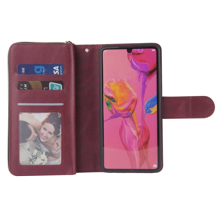 For Huawei P30 Zipper Wallet Bag Horizontal Flip PU Leather Case with Holder & 9 Card Slots & Wallet & Lanyard & Photo Frame