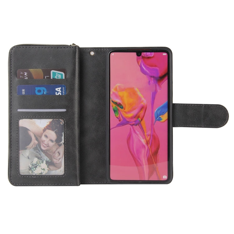 For Huawei P30 Zipper Wallet Bag Horizontal Flip PU Leather Case with Holder & 9 Card Slots & Wallet & Lanyard & Photo Frame