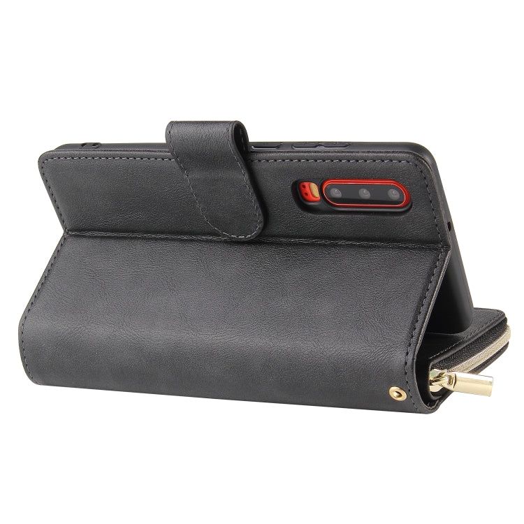 For Huawei P30 Zipper Wallet Bag Horizontal Flip PU Leather Case with Holder & 9 Card Slots & Wallet & Lanyard & Photo Frame