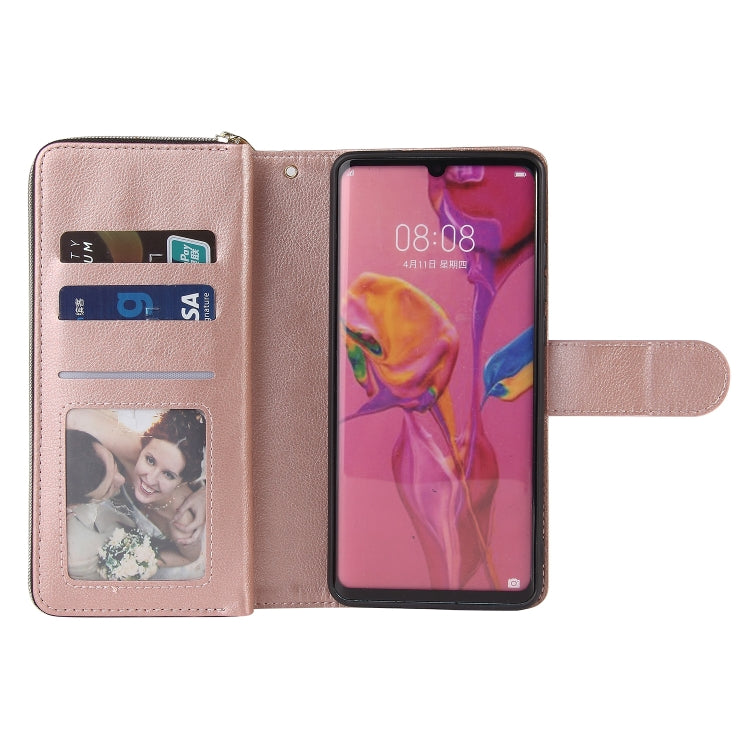 For Huawei P30 Pro Zipper Wallet Bag Horizontal Flip PU Leather Case with Holder & 9 Card Slots & Wallet & Lanyard & Photo Frame