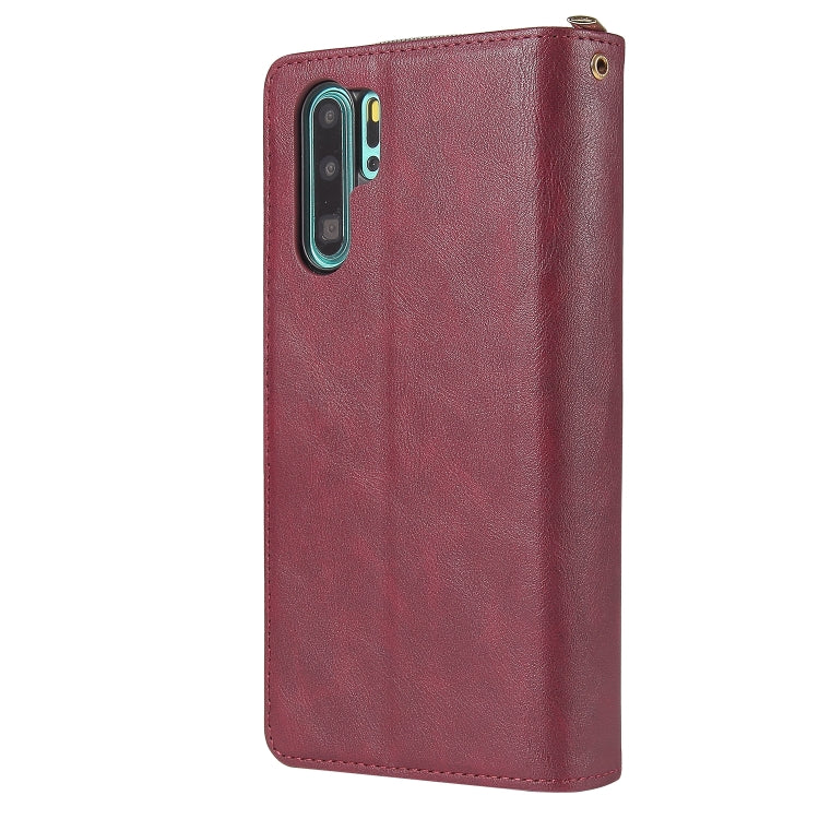 For Huawei P30 Pro Zipper Wallet Bag Horizontal Flip PU Leather Case with Holder & 9 Card Slots & Wallet & Lanyard & Photo Frame