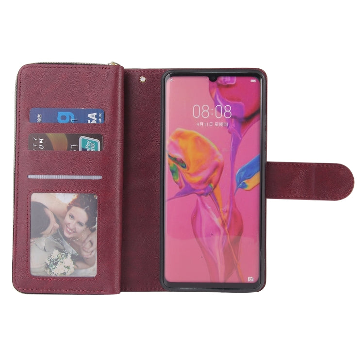 For Huawei P30 Pro Zipper Wallet Bag Horizontal Flip PU Leather Case with Holder & 9 Card Slots & Wallet & Lanyard & Photo Frame