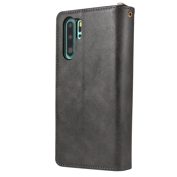 For Huawei P30 Pro Zipper Wallet Bag Horizontal Flip PU Leather Case with Holder & 9 Card Slots & Wallet & Lanyard & Photo Frame
