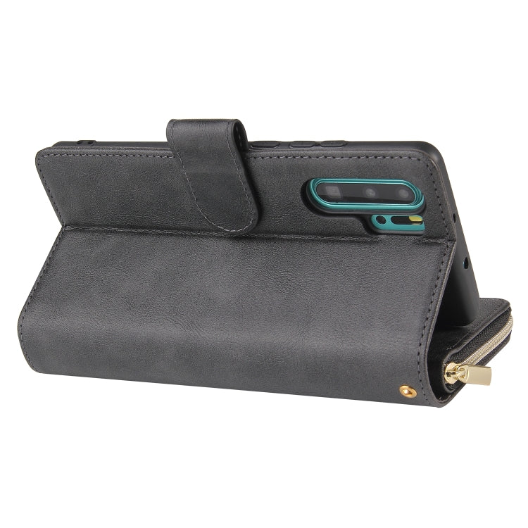 For Huawei P30 Pro Zipper Wallet Bag Horizontal Flip PU Leather Case with Holder & 9 Card Slots & Wallet & Lanyard & Photo Frame