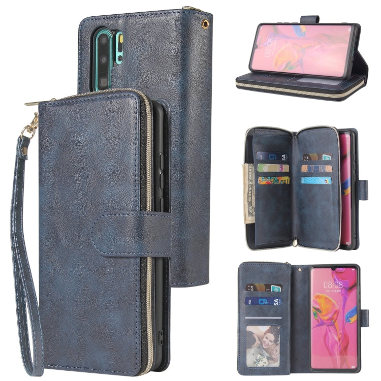 For Huawei P30 Pro Zipper Wallet Bag Horizontal Flip PU Leather Case with Holder & 9 Card Slots & Wallet & Lanyard & Photo Frame
