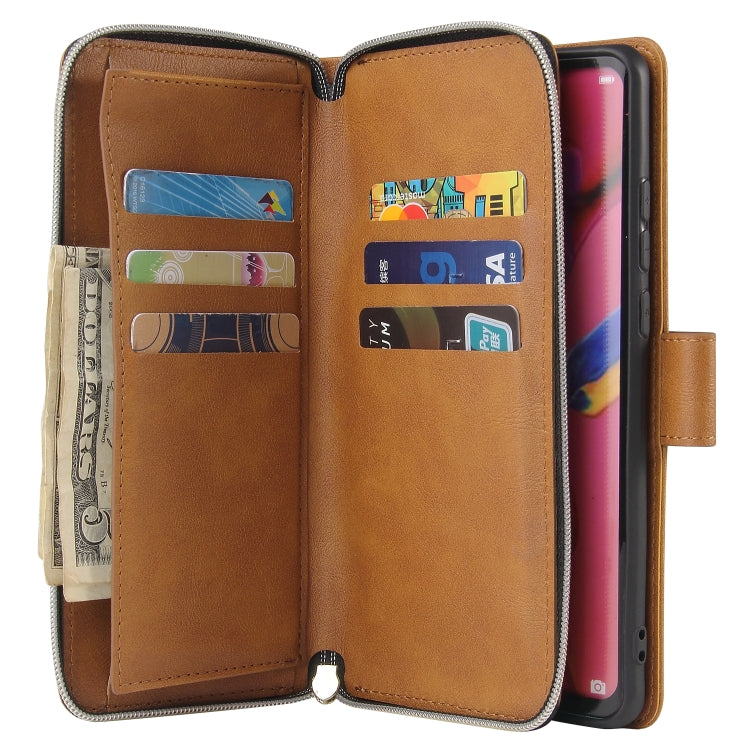 For Huawei P30 Pro Zipper Wallet Bag Horizontal Flip PU Leather Case with Holder & 9 Card Slots & Wallet & Lanyard & Photo Frame
