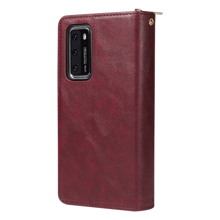 For Huawei P40 Zipper Wallet Bag Horizontal Flip PU Leather Case with Holder & 9 Card Slots & Wallet & Lanyard & Photo Frame