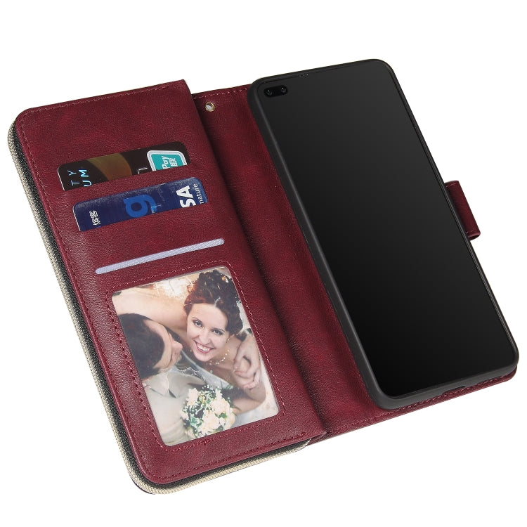 For Huawei P40 Zipper Wallet Bag Horizontal Flip PU Leather Case with Holder & 9 Card Slots & Wallet & Lanyard & Photo Frame