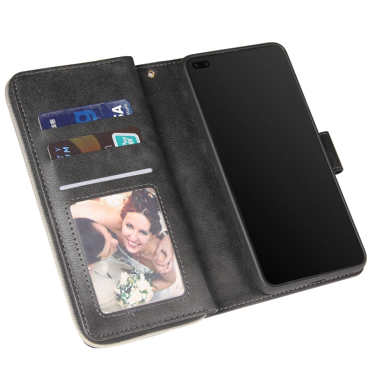 For Huawei P40 Zipper Wallet Bag Horizontal Flip PU Leather Case with Holder & 9 Card Slots & Wallet & Lanyard & Photo Frame